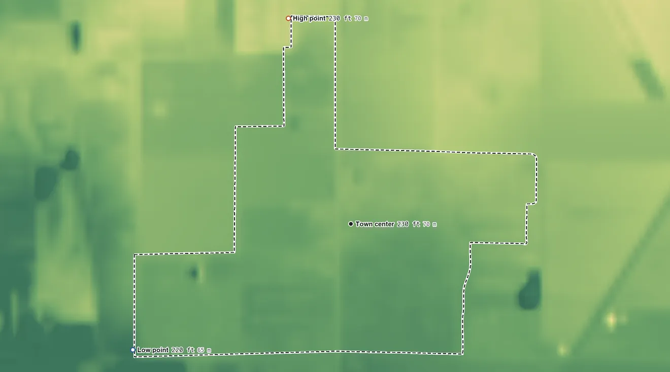 Topographic elevation map of Home Garden, California, shaded from 220 ft on the southwest side to 230 ft on the north side