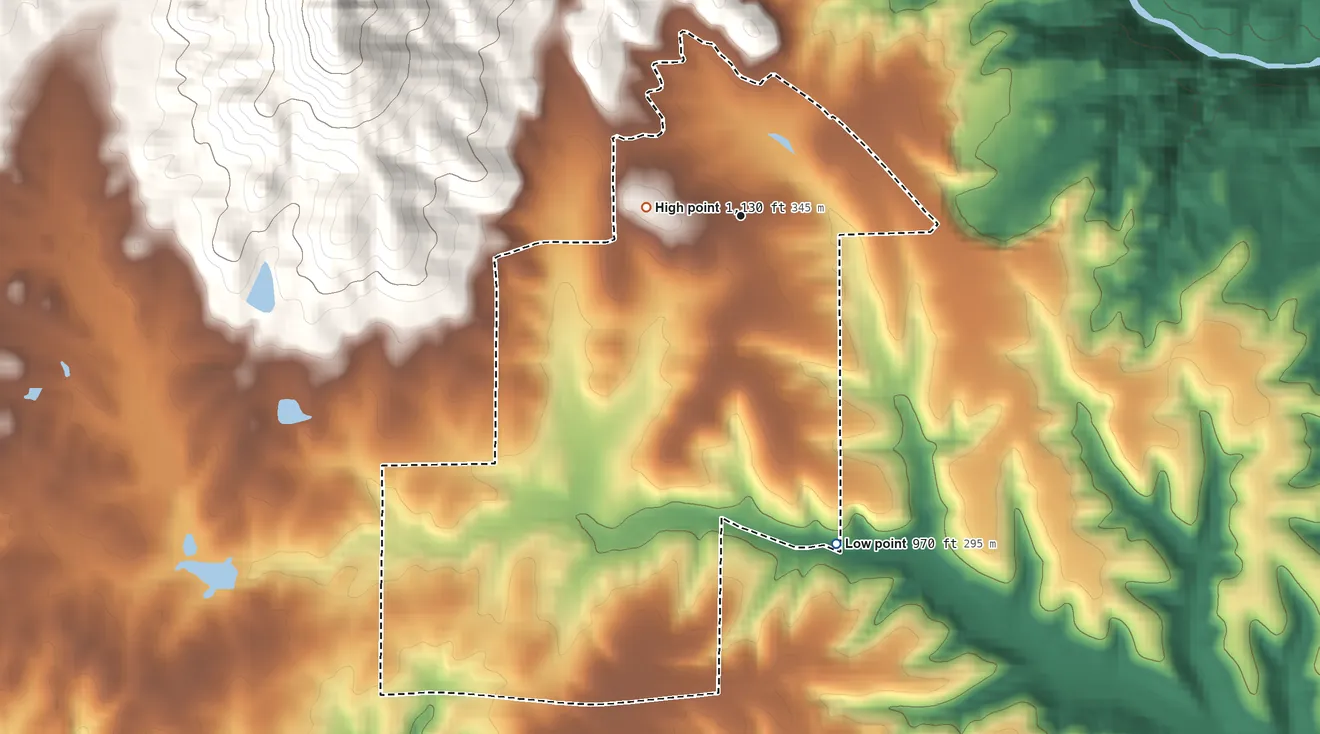 Topographic elevation map of Igo, California, shaded from 970 ft on the south side to 1,130 ft at the foot of the Bald Hills