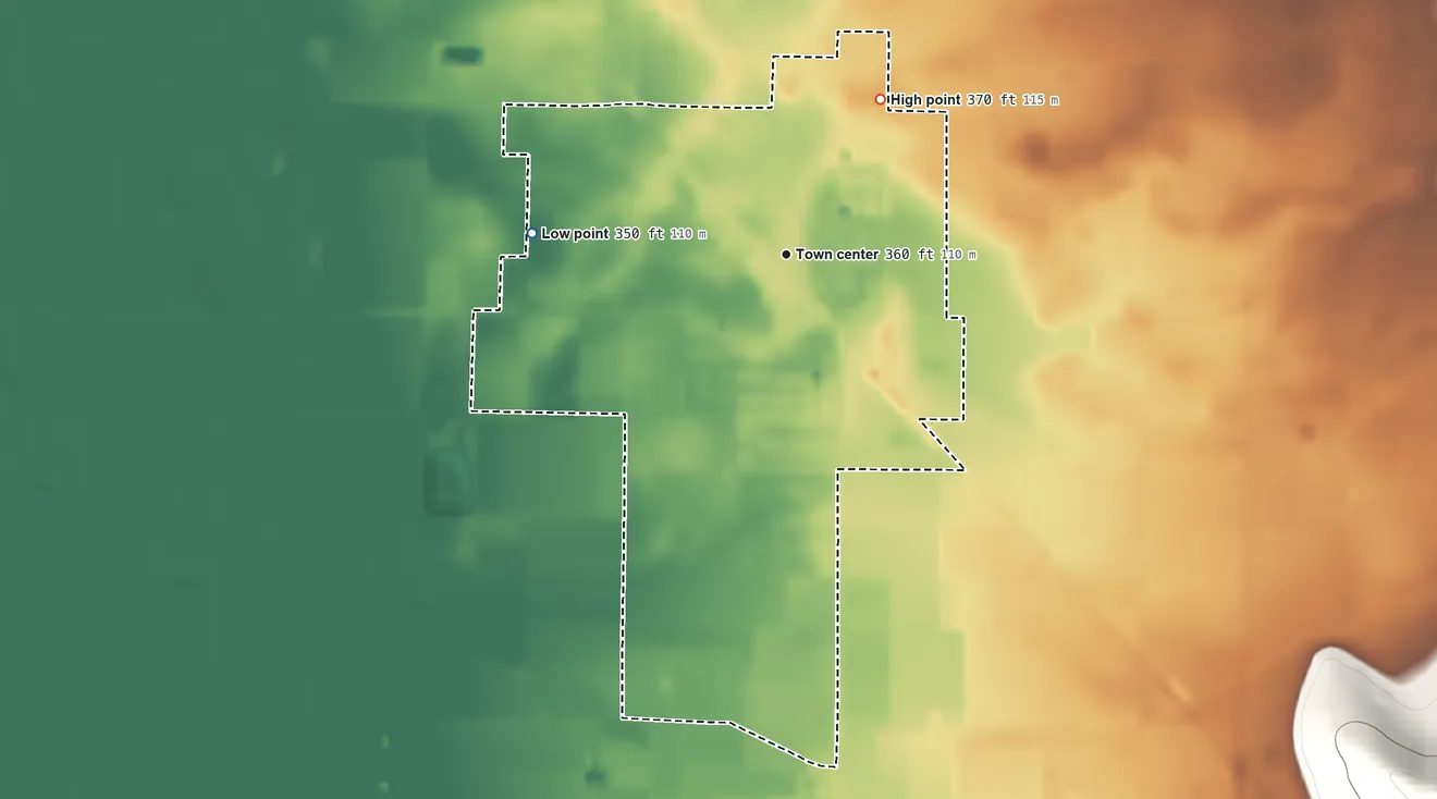 Topographic elevation map of Ivanhoe, California, shaded from 350 ft on the west side to 370 ft on the northeast side
