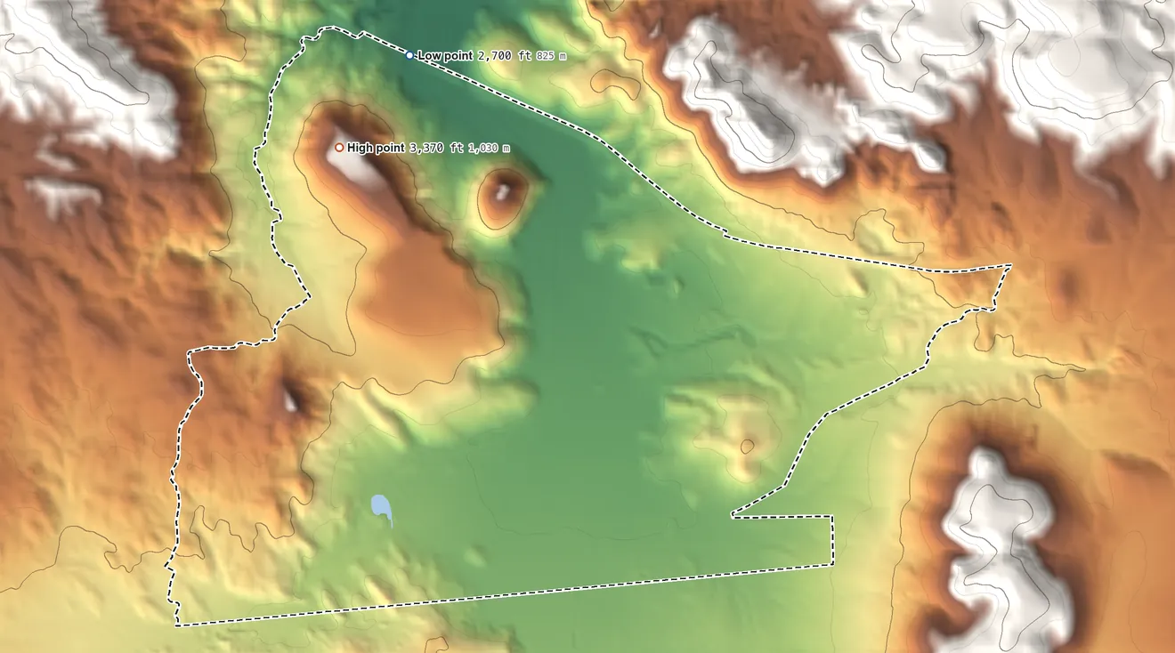 Topographic elevation map of Jacumba, California, shaded from 2,700 ft on the north side to 3,370 ft at the foot of the Jacumba Mountains