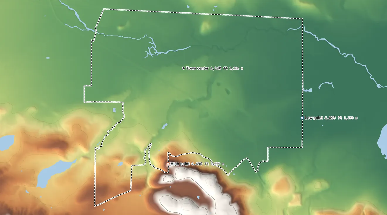 Topographic elevation map of Johnstonville, California, shaded from 4,090 ft on the southeast side to 4,490 ft on the south edge, below higher ground just outside