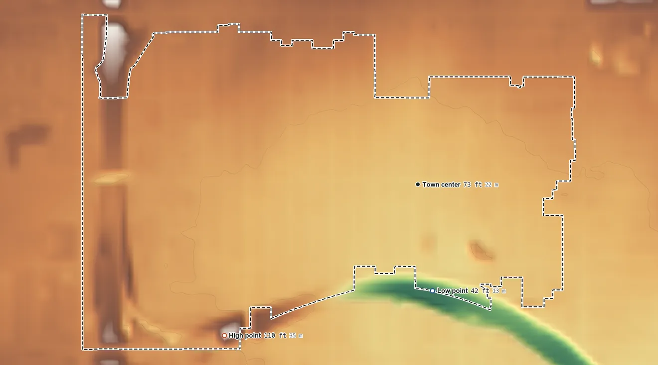 Topographic elevation map of Lennox, California, shaded from 42 ft on the south side to 110 ft on the southwest side