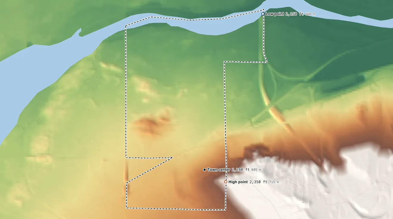 Topographic elevation map of Lenwood, California, shaded from 2,160 ft on the north side to 2,350 ft near the middle