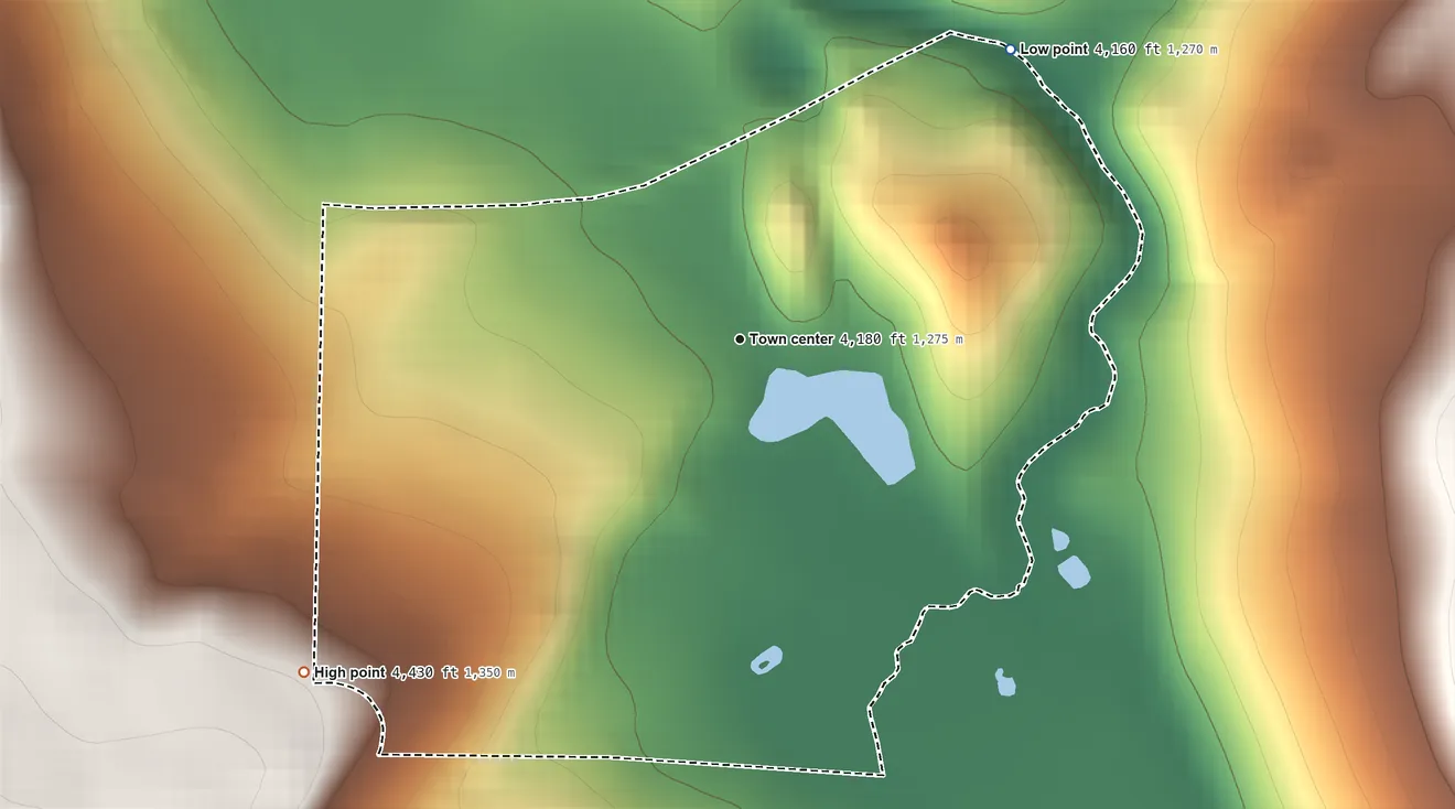 Topographic elevation map of Little Valley, California, shaded from 4,160 ft on the northeast side to 4,430 ft on the southwest edge, below higher ground just outside