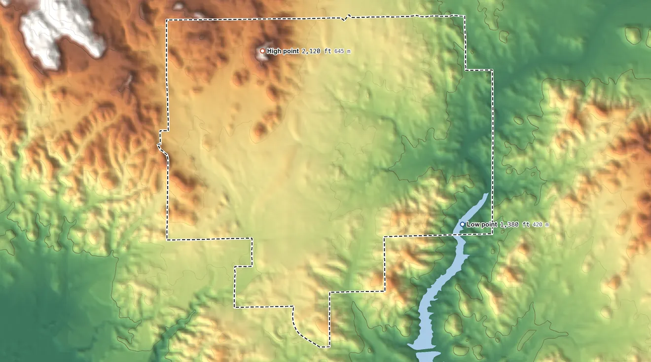 Topographic elevation map of Meadowbrook, California, shaded from 1,380 ft on the southeast side to 2,120 ft at the foot of the Menifee Hills