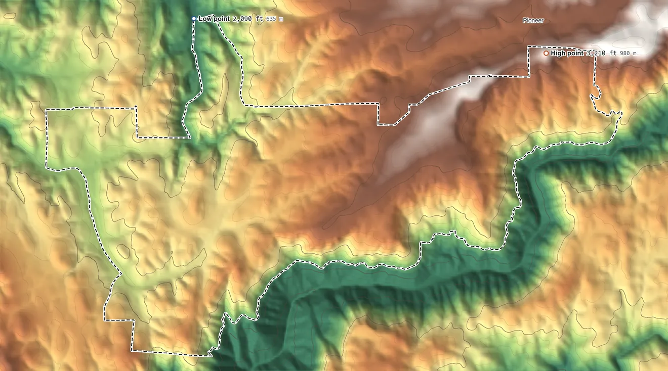 Topographic elevation map of Red Corral, California, shaded from 2,090 ft on the northwest side to 3,210 ft on the northeast edge, below higher ground just outside