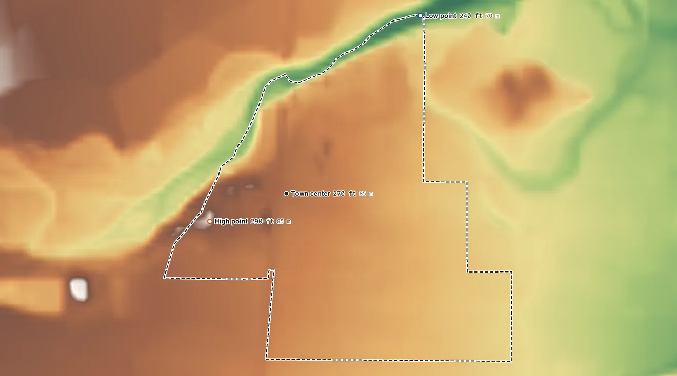 Topographic elevation map of Richfield, California, shaded from 240 ft on the northeast side to 290 ft on the west side