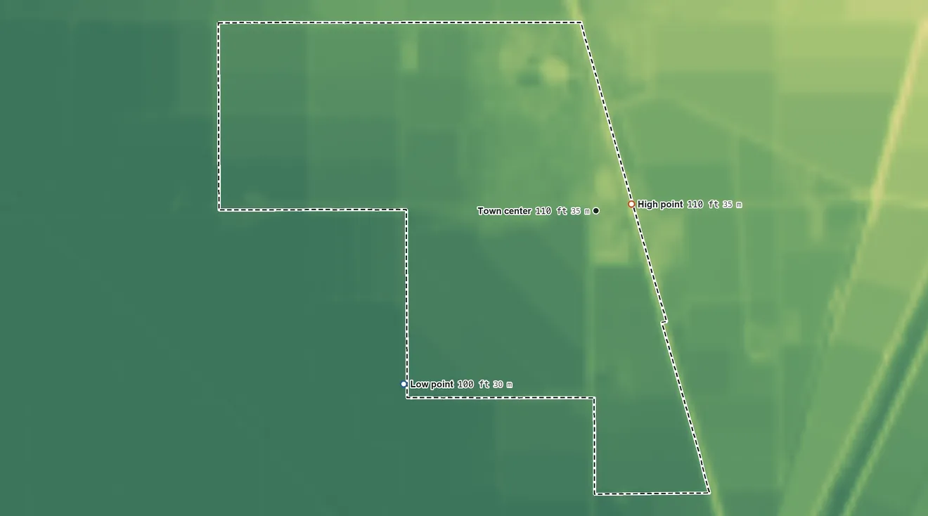 Topographic elevation map of Richvale, California, shaded from 100 ft on the southwest side to 110 ft near the middle