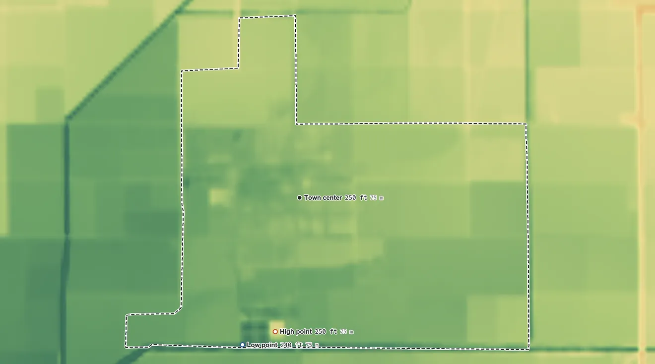 Topographic elevation map of Ripley, California, shaded from 240 ft on the south side to 250 ft on the south side