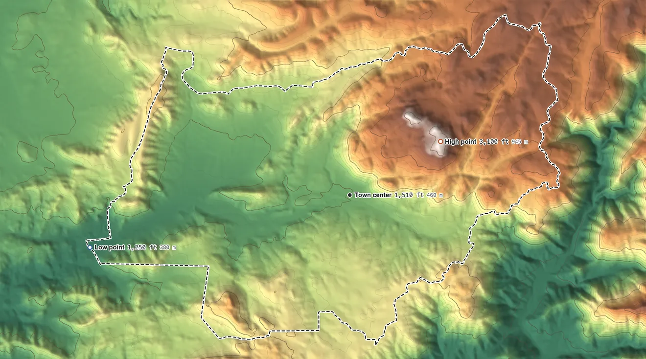 Topographic elevation map of San Diego Country Estates, California, shaded from 1,250 ft on the west side to 3,100 ft on Mount Gower