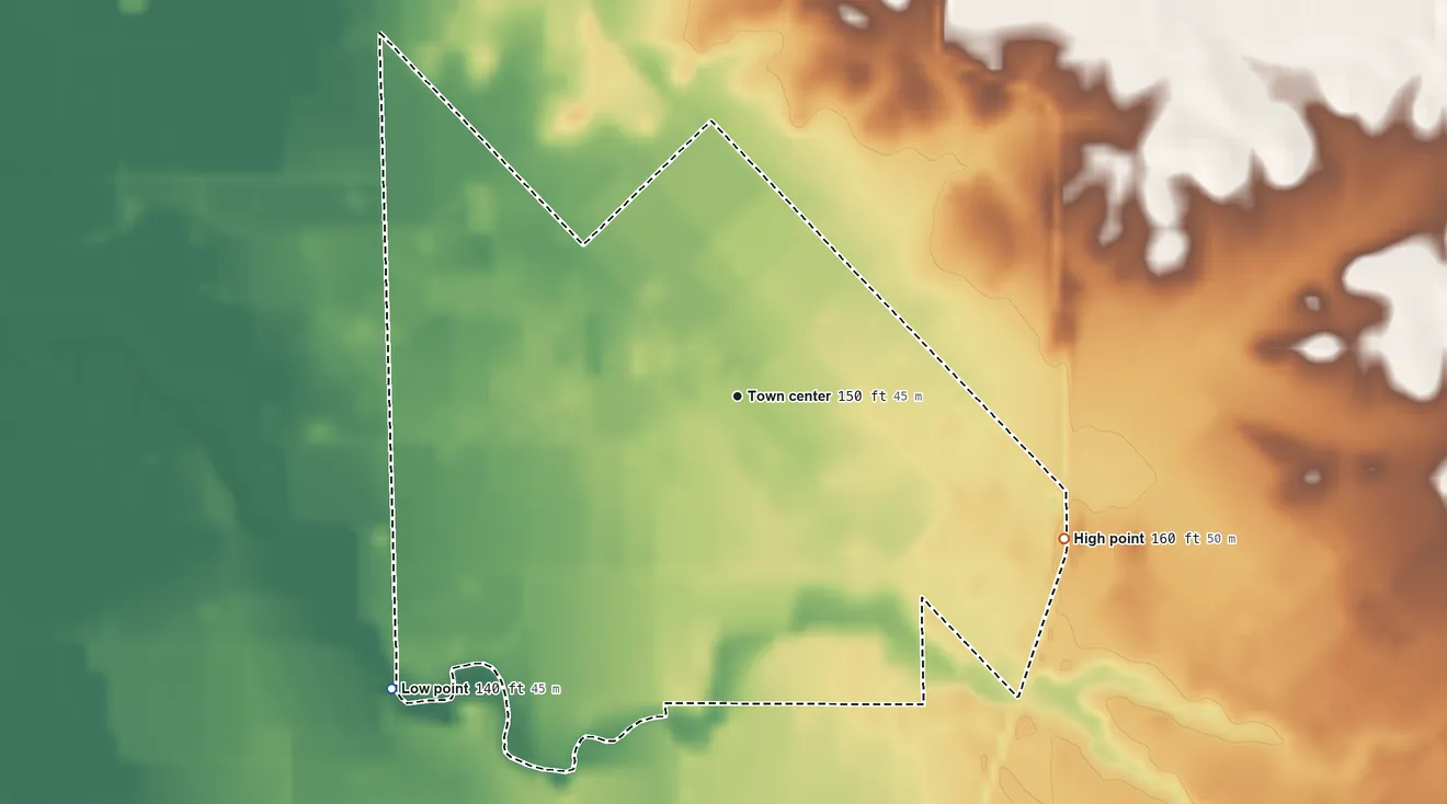 Topographic elevation map of Valley Home, California, shaded from 140 ft on the southwest side to 160 ft on the southeast side