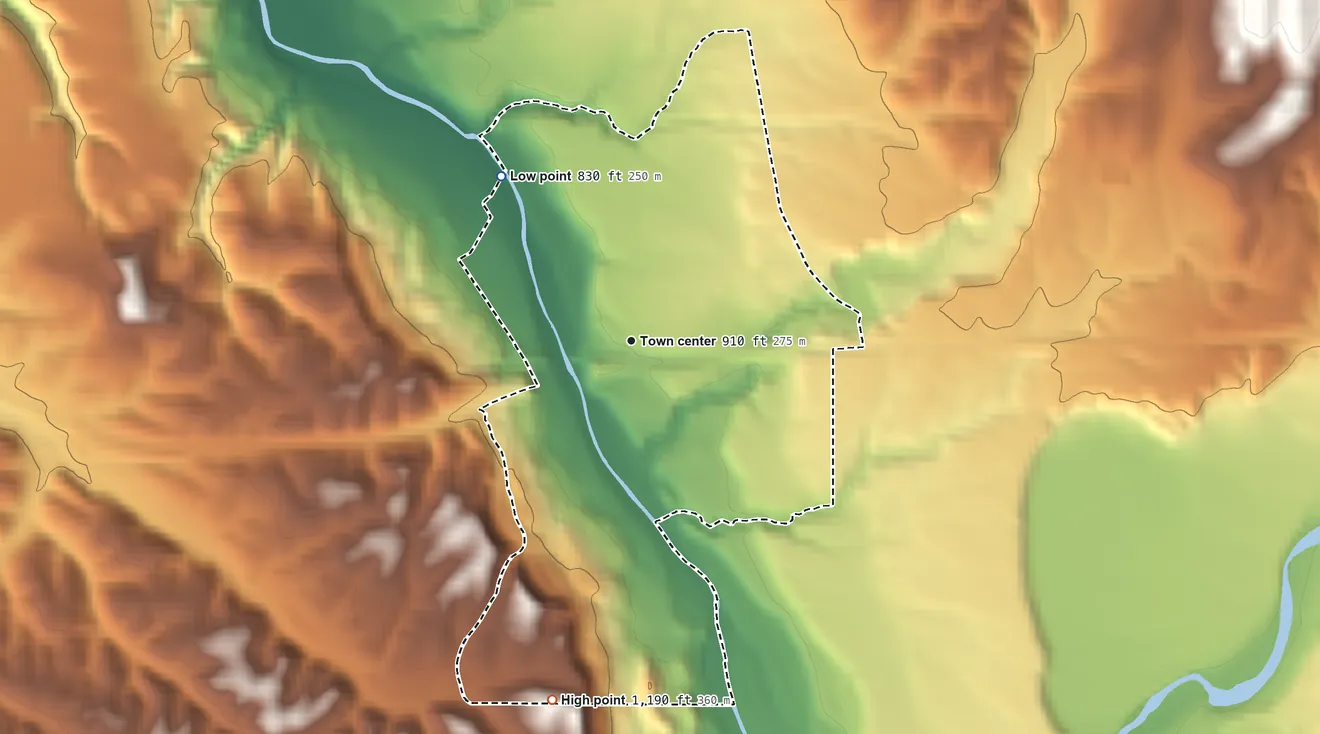 Topographic elevation map of Whitley Gardens, California, shaded from 830 ft on the northwest side to 1,190 ft on the south side