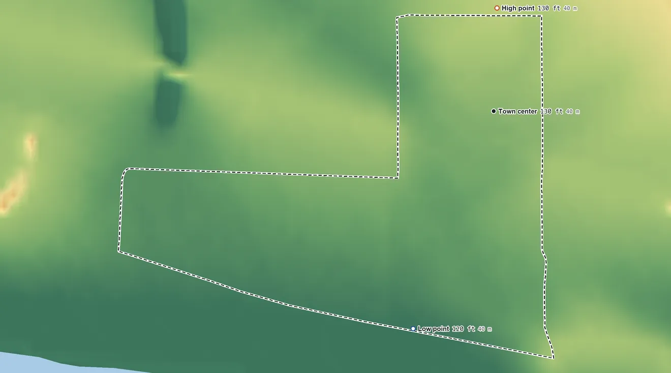 Topographic elevation map of Winterhaven, California, shaded from 120 ft on the south side to 130 ft on the north side