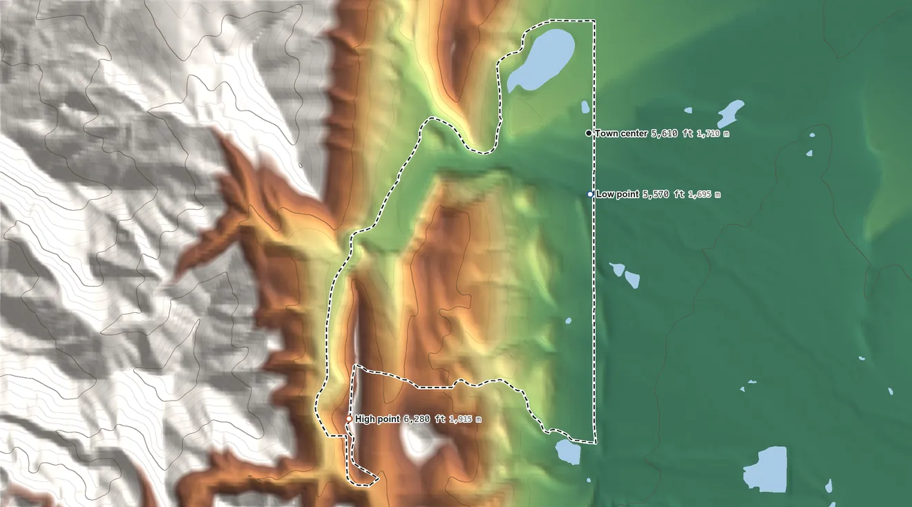 Topographic elevation map of Altona, Colorado, shaded from 5,570 ft on the south side to 6,280 ft on the southwest edge, below higher ground just outside