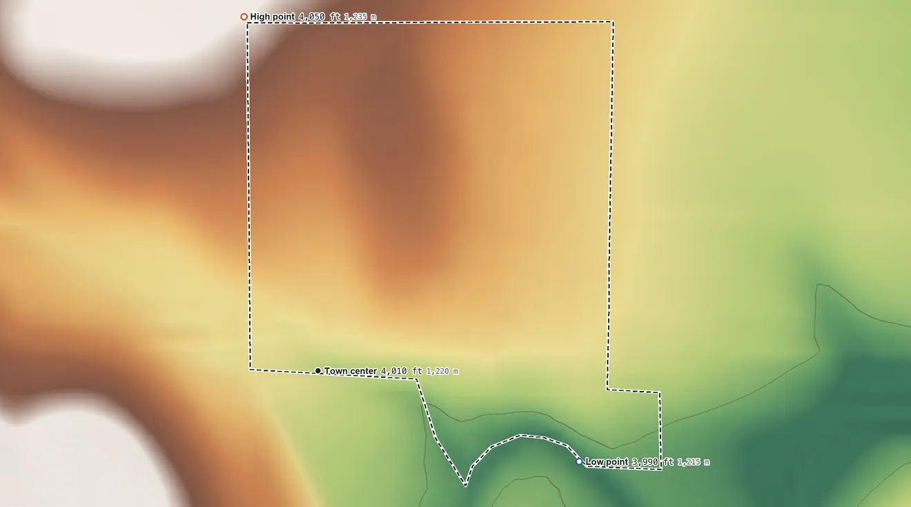 Topographic elevation map of Arapahoe, Colorado, shaded from 3,990 ft on the east side to 4,050 ft on the north side