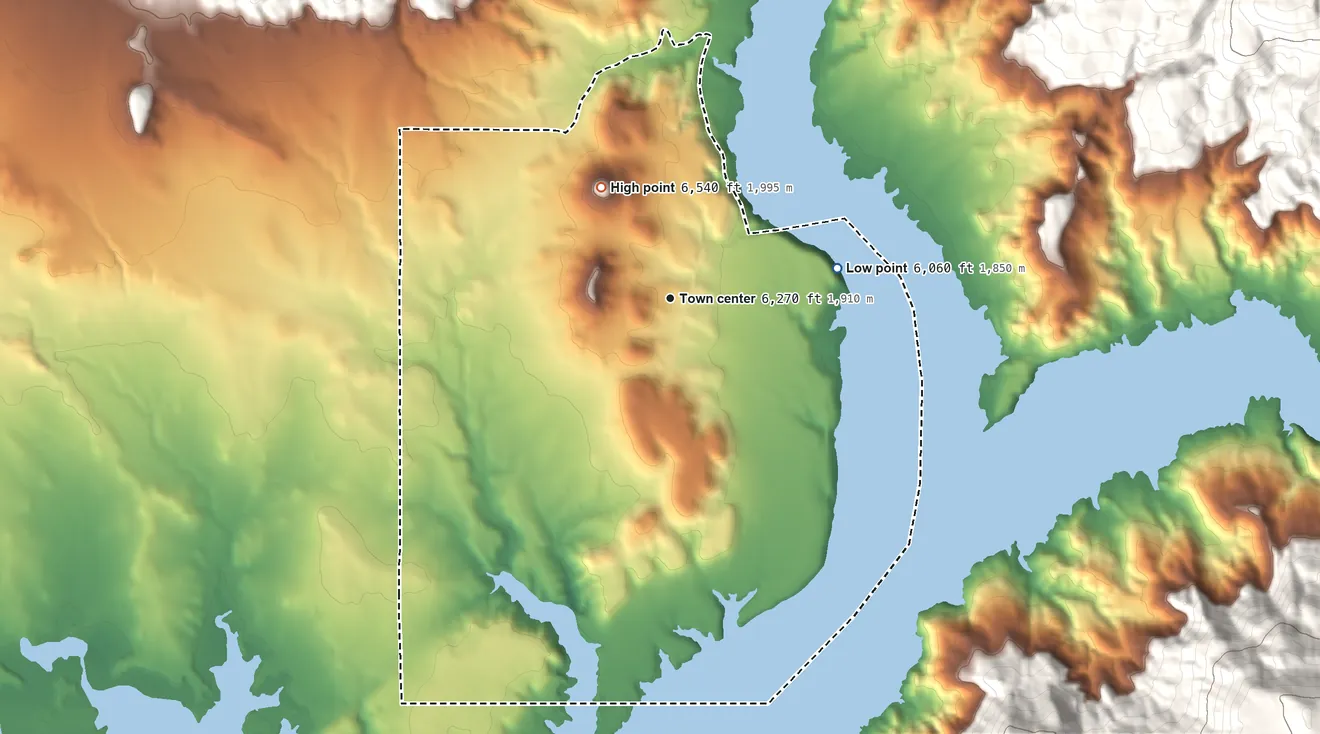 Topographic elevation map of Arboles, Colorado, shaded from 6,060 ft on the east side to 6,540 ft on the northwest edge, below higher ground just outside