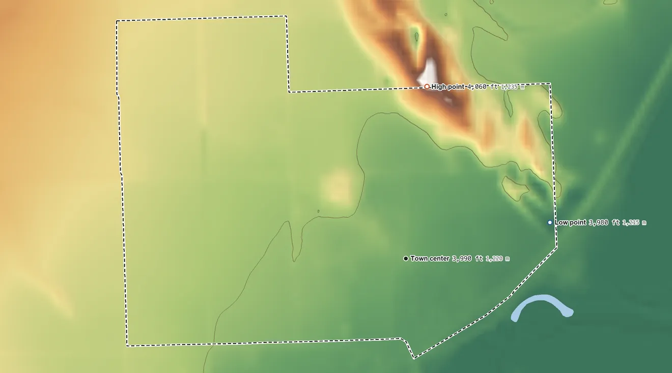 Topographic elevation map of Atwood, Colorado, shaded from 3,980 ft on the east side to 4,060 ft on the north side