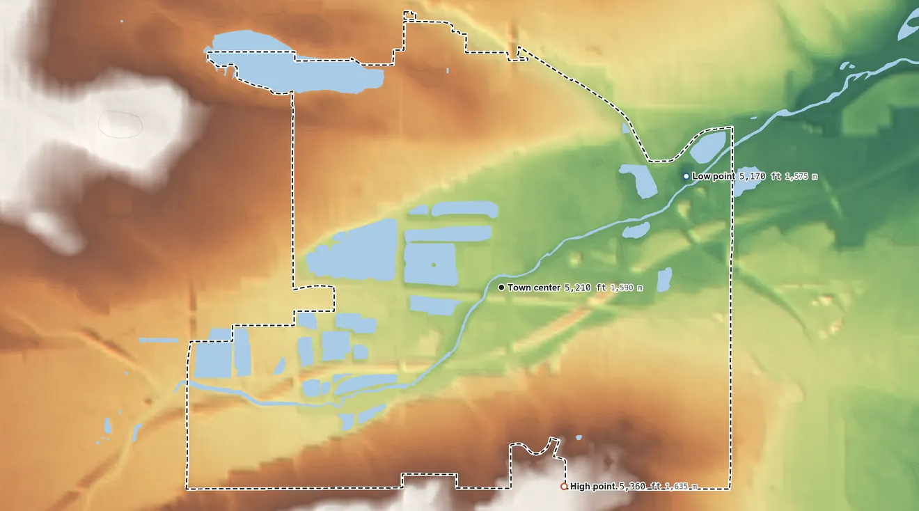 Topographic elevation map of Berkley, Colorado, shaded from 5,170 ft on the northeast side to 5,360 ft on the south side