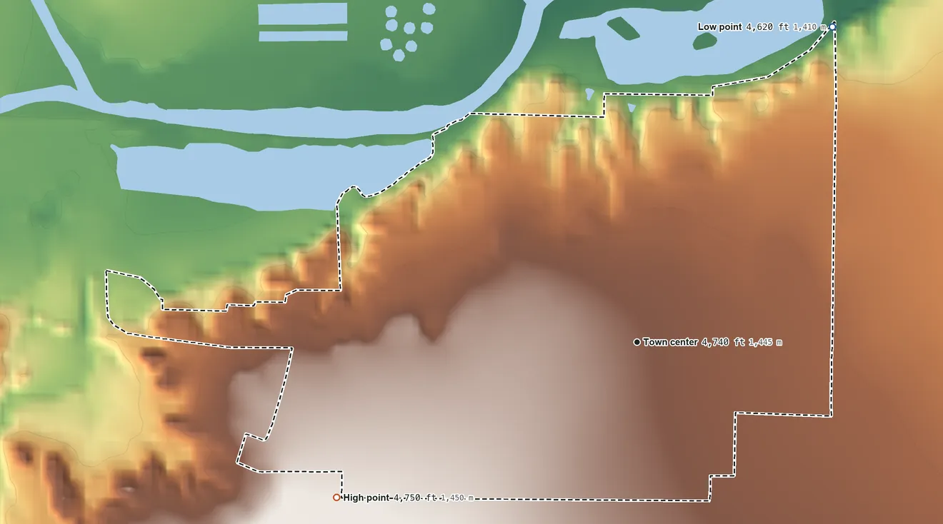 Topographic elevation map of Blende, Colorado, shaded from 4,620 ft on the northeast side to 4,750 ft on the southwest side