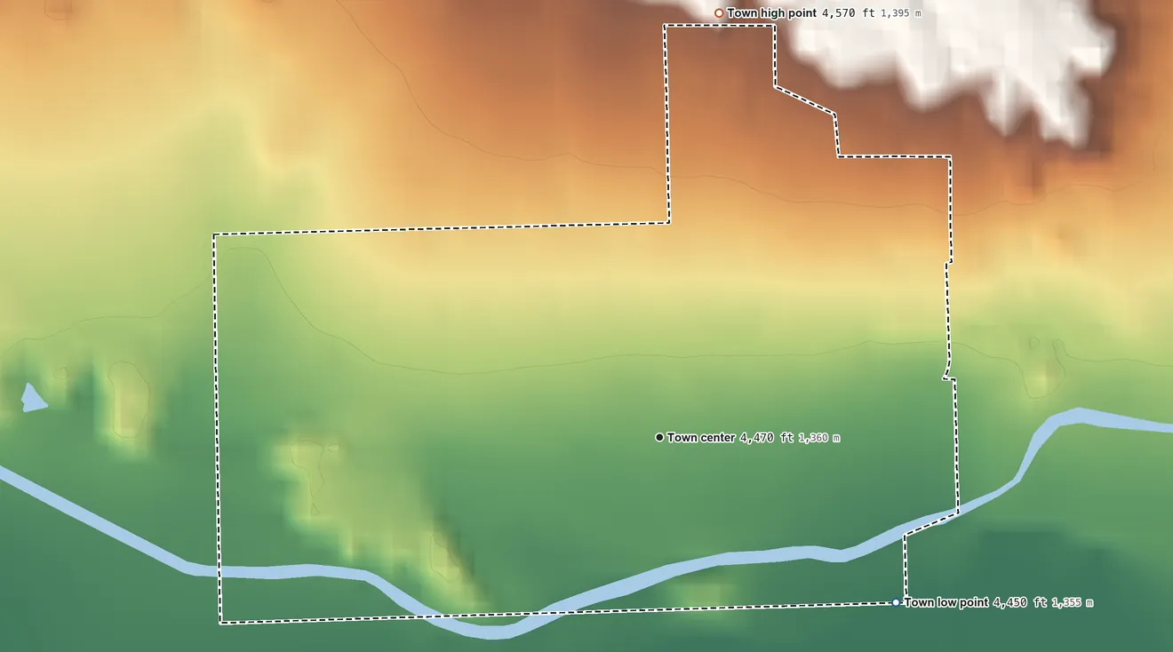 Topographic elevation map of Boone, Colorado, shaded from 4,450 ft on the southeast side to 4,570 ft on the north side