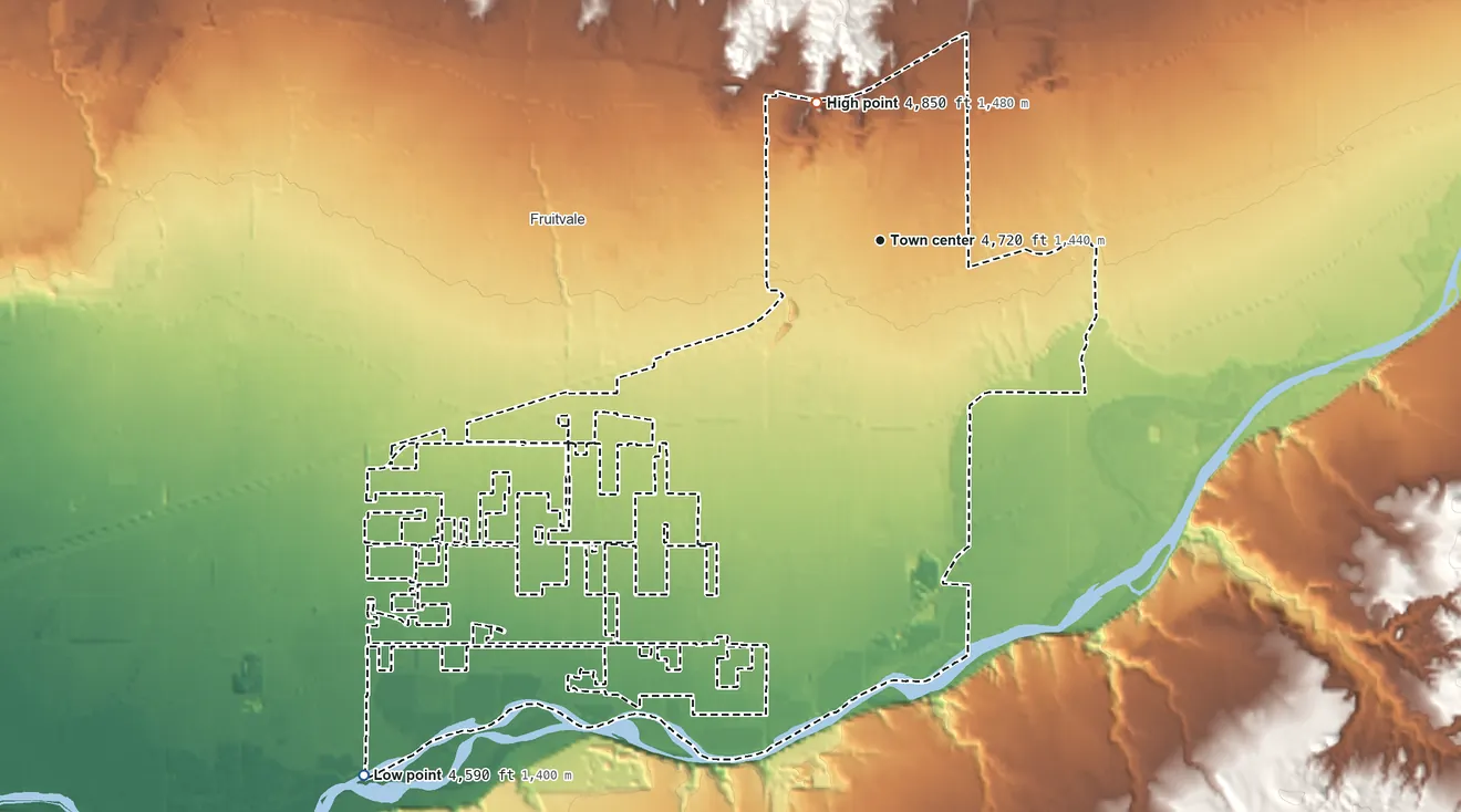 Topographic elevation map of Clifton, Colorado, shaded from 4,590 ft on the southwest side to 4,850 ft on the northwest side