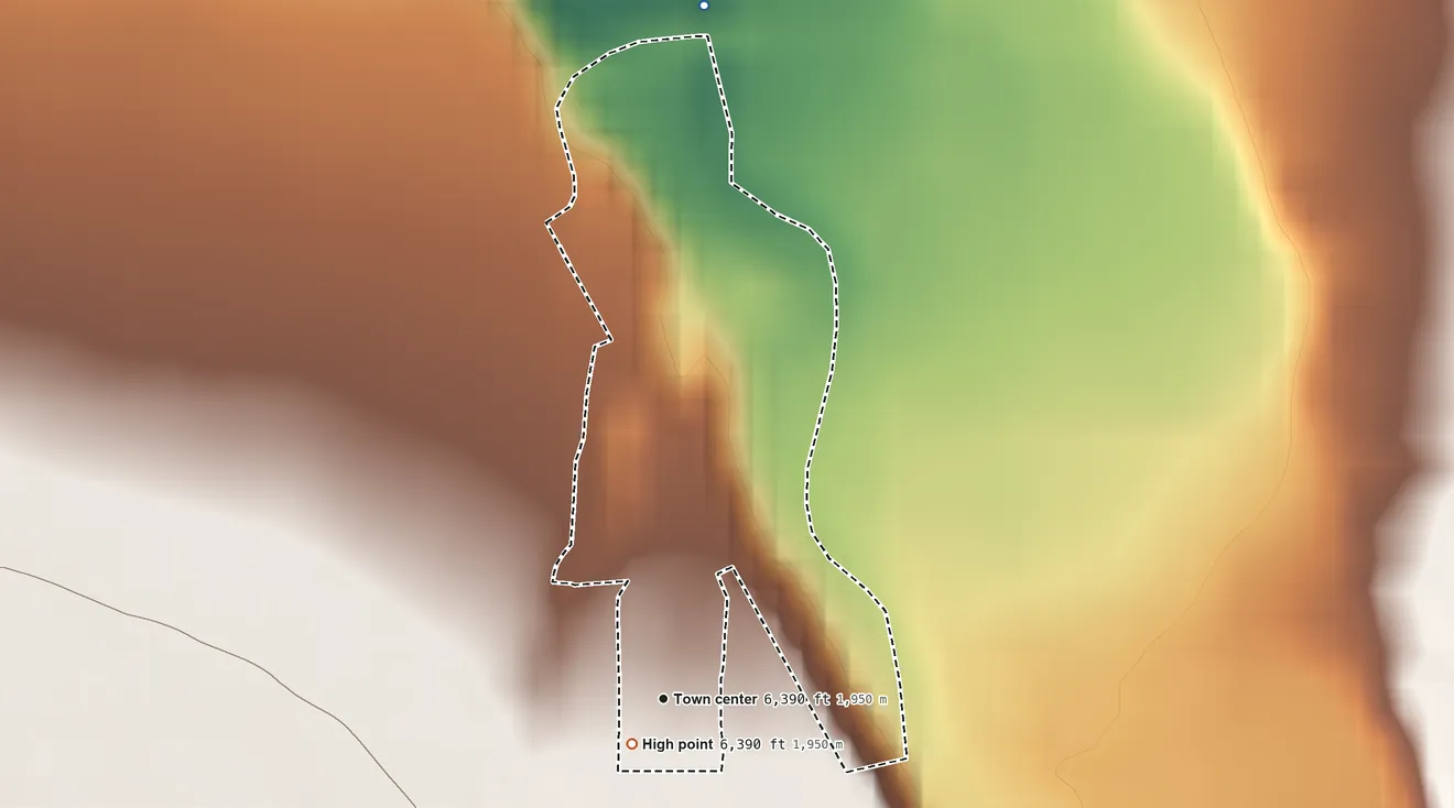 Topographic elevation map of Colona, Colorado, shaded from 6,330 ft on the north side to 6,390 ft on the southwest edge, below higher ground just outside