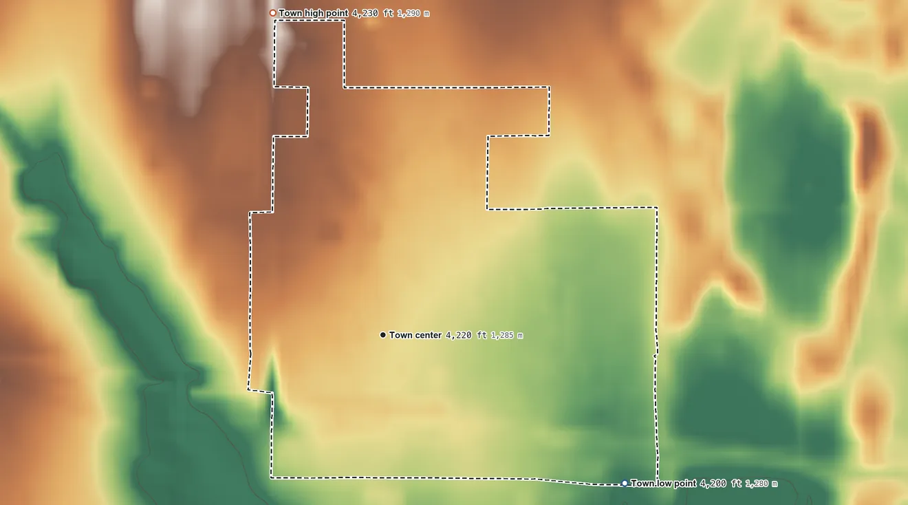 Topographic elevation map of Eads, Colorado, shaded from 4,200 ft on the southeast side to 4,230 ft on the north side