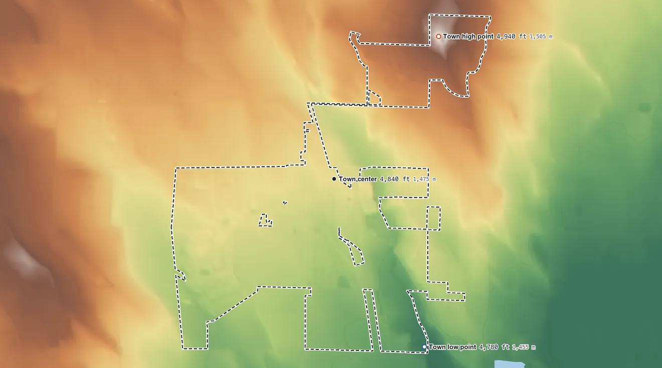 Topographic elevation map of Eaton, Colorado, shaded from 4,780 ft on the southeast side to 4,940 ft on the northeast side
