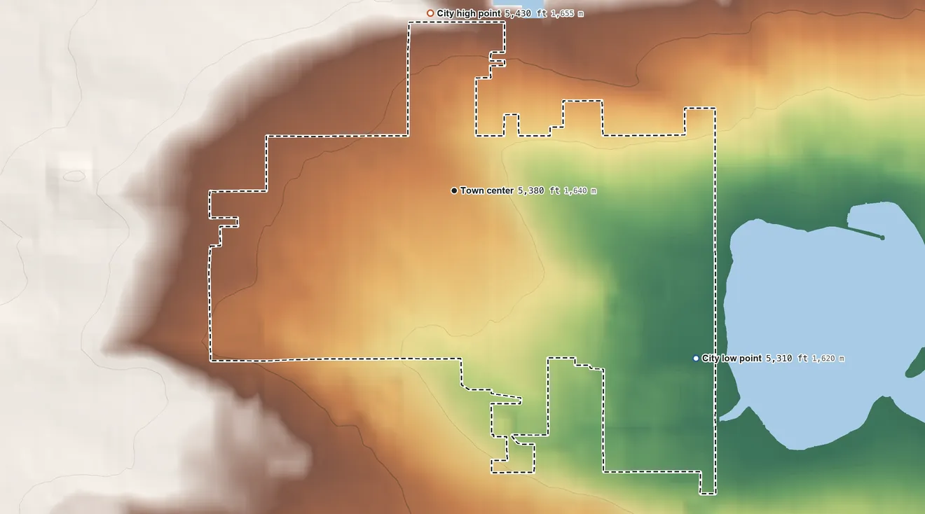 Topographic elevation map of Edgewater, Colorado, shaded from 5,310 ft on the southeast side to 5,430 ft on the north side