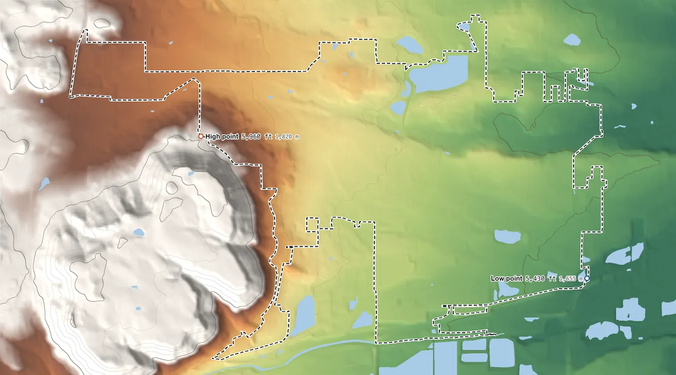 Topographic elevation map of Fairmount, Colorado, shaded from 5,430 ft on the southeast side to 5,960 ft on the west edge, below higher ground just outside