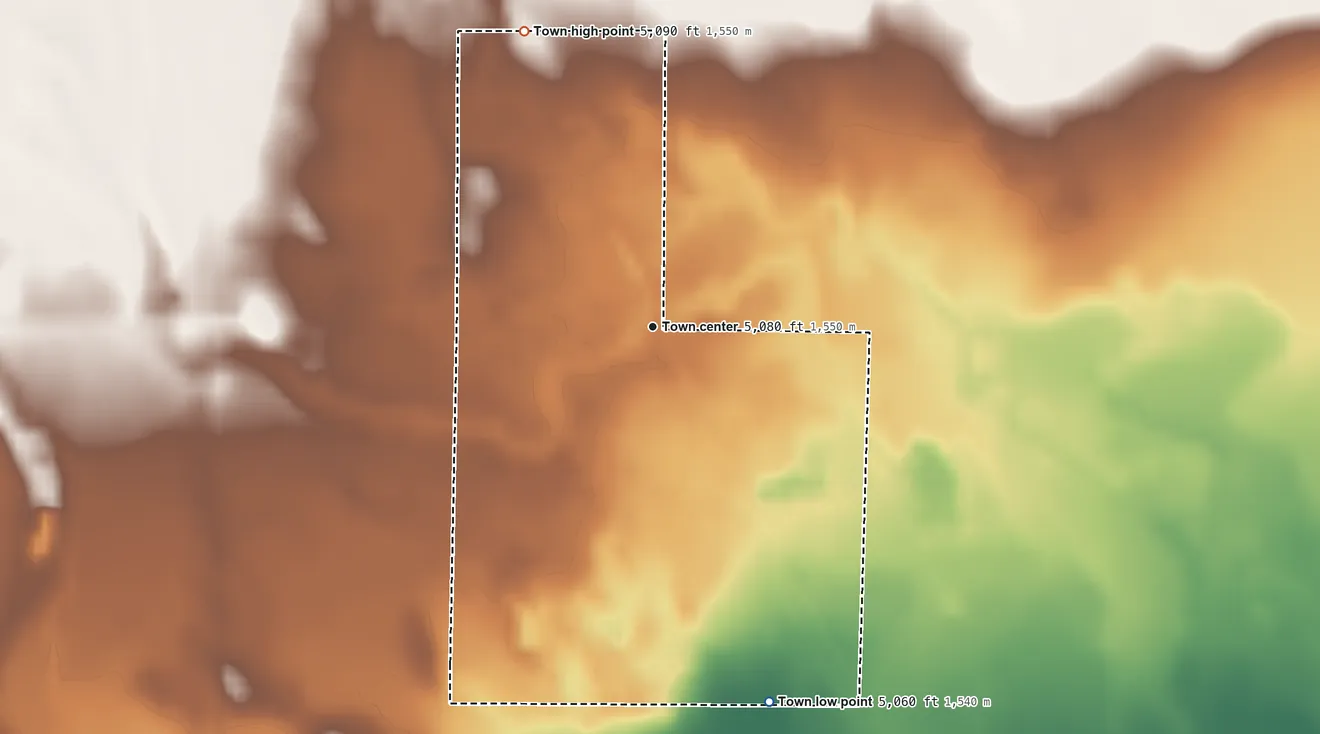 Topographic elevation map of Grover, Colorado, shaded from 5,060 ft on the south side to 5,090 ft on the northwest side