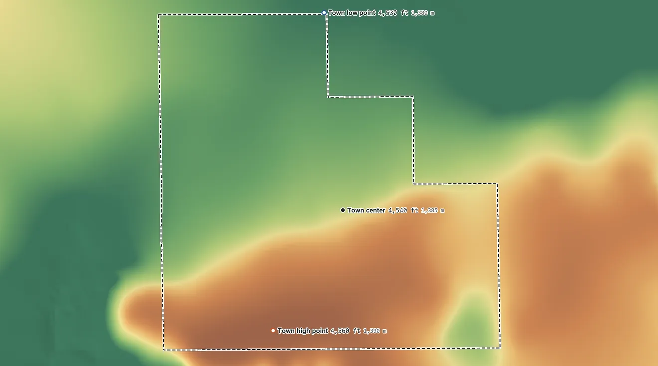 Topographic elevation map of Haswell, Colorado, shaded from 4,530 ft on the north side to 4,560 ft on the southwest side