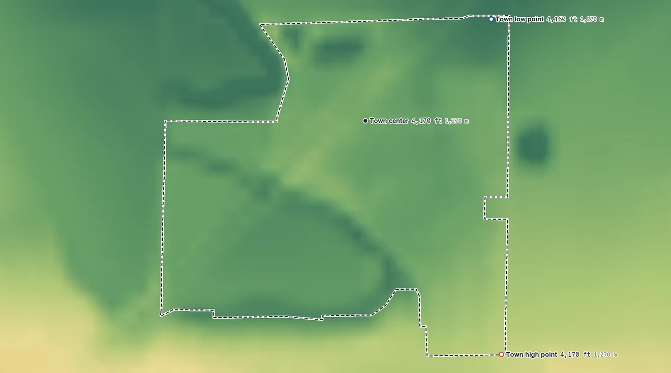 Topographic elevation map of Hillrose, Colorado, shaded from 4,160 ft on the northeast side to 4,170 ft on the southeast side