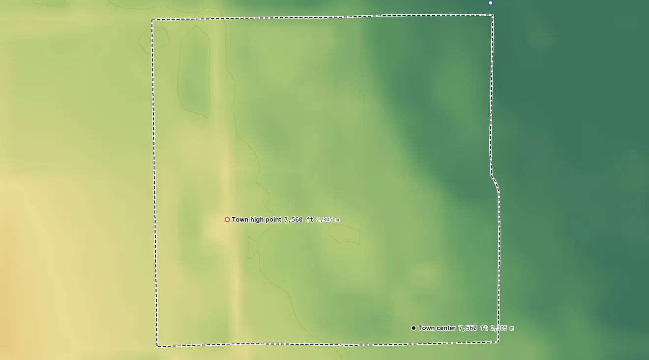 Topographic elevation map of Hooper, Colorado, shaded from 7,550 ft on the north side to 7,560 ft on the northwest side