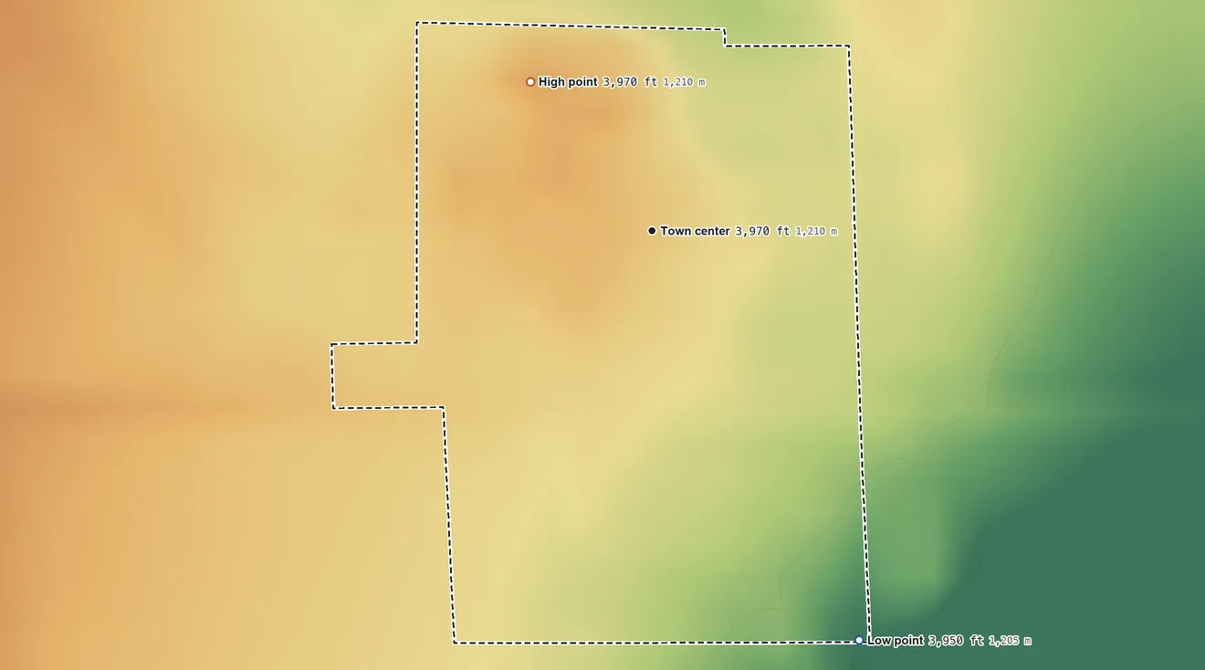 Topographic elevation map of Idalia, Colorado, shaded from 3,950 ft on the southeast side to 3,970 ft on the northwest side