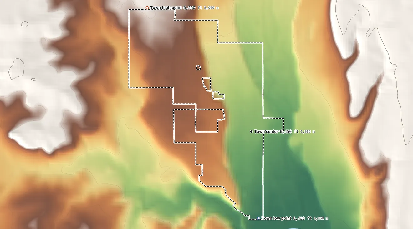 Topographic elevation map of Ignacio, Colorado, shaded from 6,430 ft on the south side to 6,560 ft on the northwest side