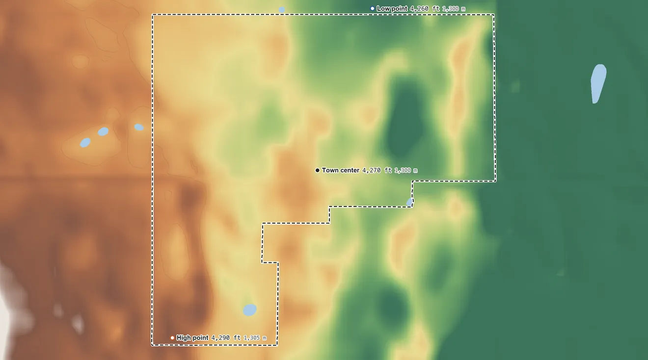 Topographic elevation map of Joes, Colorado, shaded from 4,260 ft on the north side to 4,290 ft on the southwest side