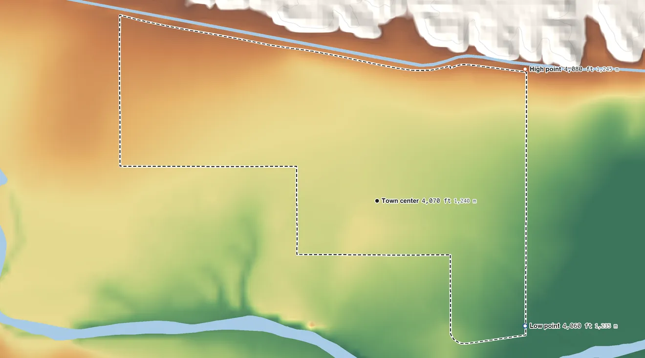 Topographic elevation map of La Junta Gardens, Colorado, shaded from 4,060 ft on the southeast side to 4,080 ft on the northeast side