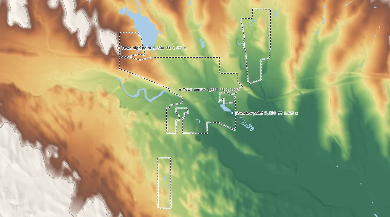 Topographic elevation map of Limon, Colorado, shaded from 5,330 ft on the southeast side to 5,500 ft on the northwest side