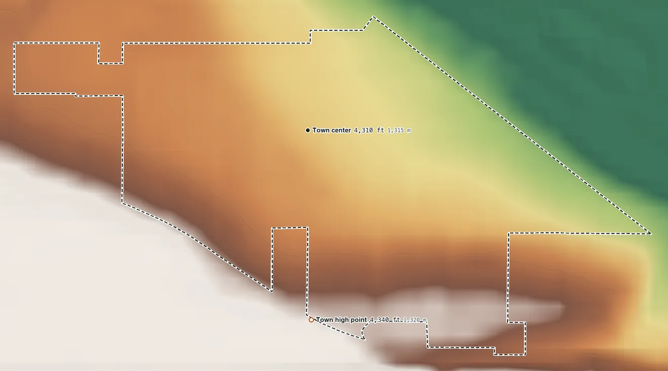 Topographic elevation map of Log Lane Village, Colorado, shaded from 4,280 ft on the north side to 4,340 ft on the south side