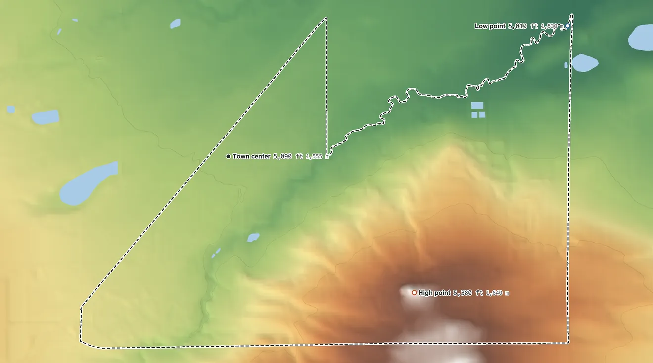 Topographic elevation map of Niwot, Colorado, shaded from 5,010 ft on the east side to 5,380 ft on the southeast side