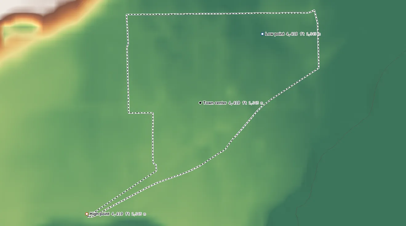 Topographic elevation map of Orchard, Colorado, shaded from 4,410 ft on the northeast side to 4,410 ft on the southwest side