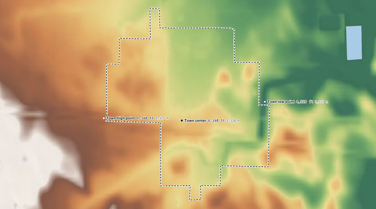 Topographic elevation map of Otis, Colorado, shaded from 4,320 ft on the east side to 4,340 ft on the west side