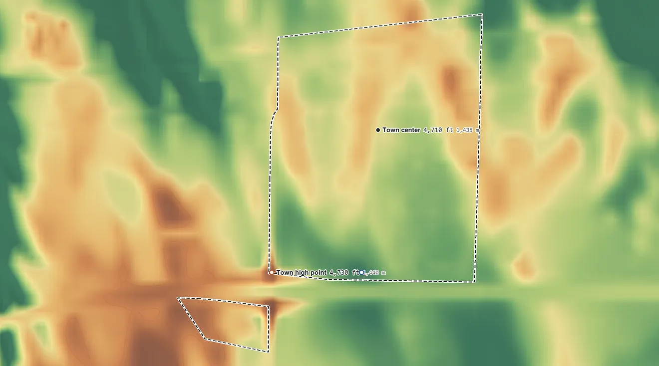 Topographic elevation map of Seibert, Colorado, shaded from 4,700 ft on the south side to 4,730 ft on the southwest side