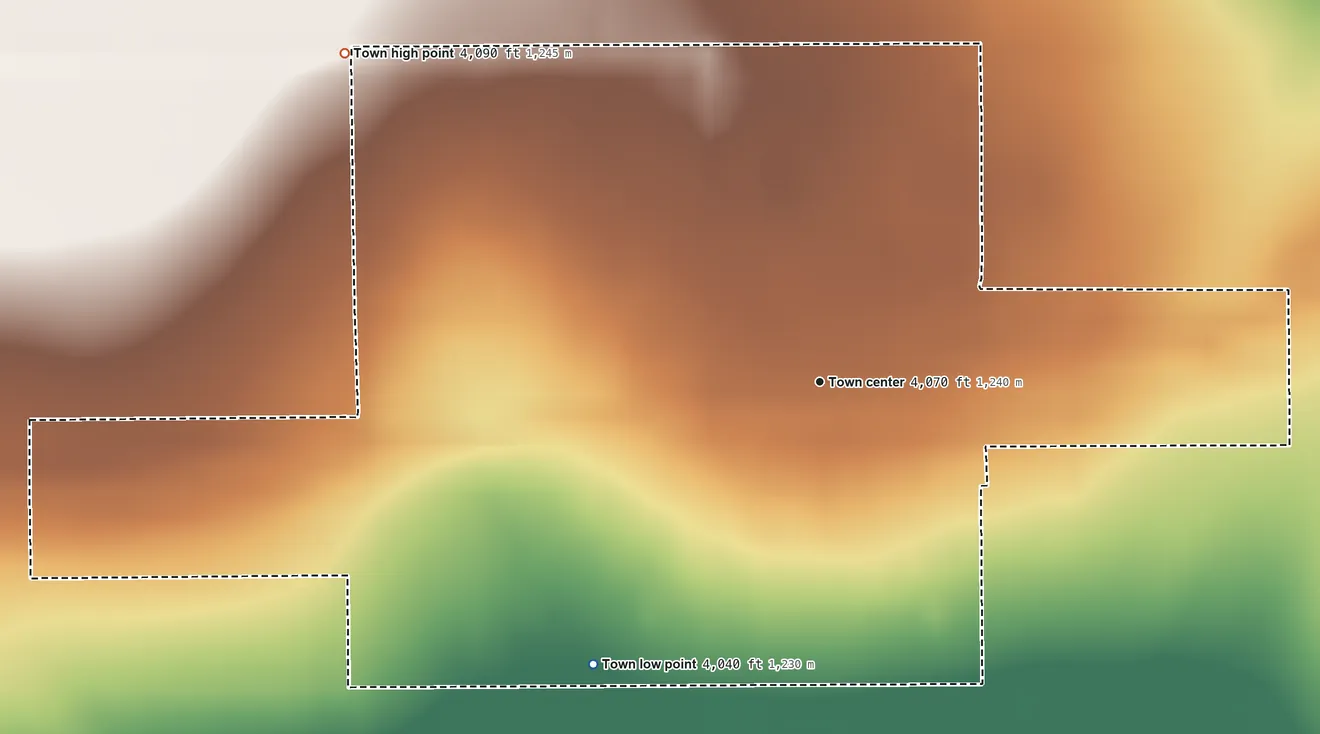 Topographic elevation map of Sheridan Lake, Colorado, shaded from 4,040 ft on the southwest side to 4,090 ft on the northwest side
