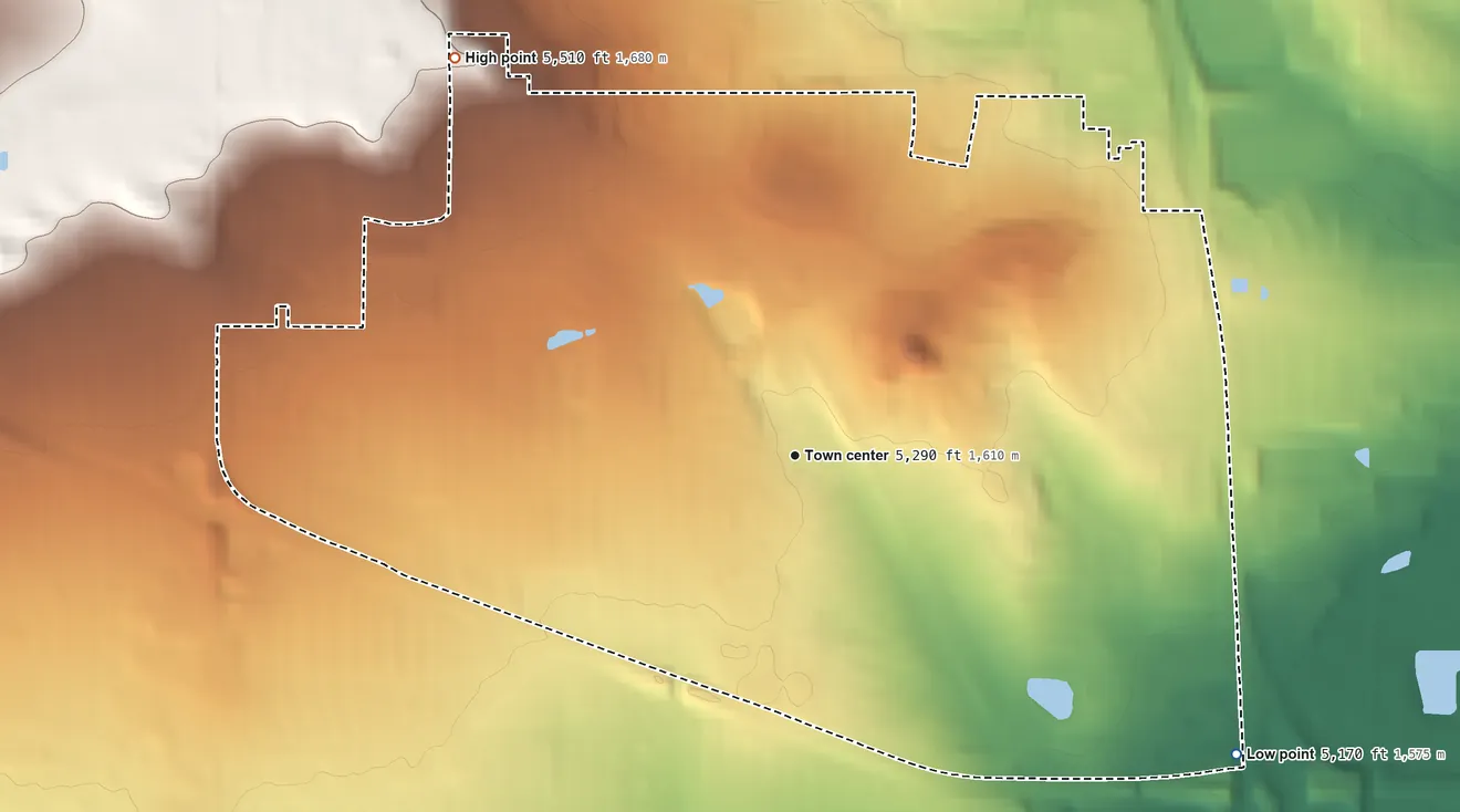 Topographic elevation map of Sherrelwood, Colorado, shaded from 5,170 ft on the southeast side to 5,510 ft on the northwest side