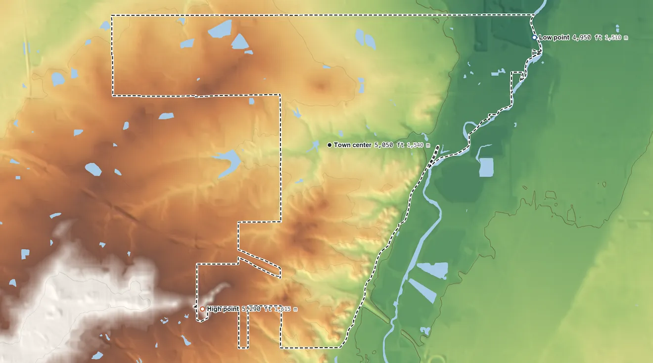 Topographic elevation map of Todd Creek, Colorado, shaded from 4,950 ft on the northeast side to 5,290 ft on the southwest side