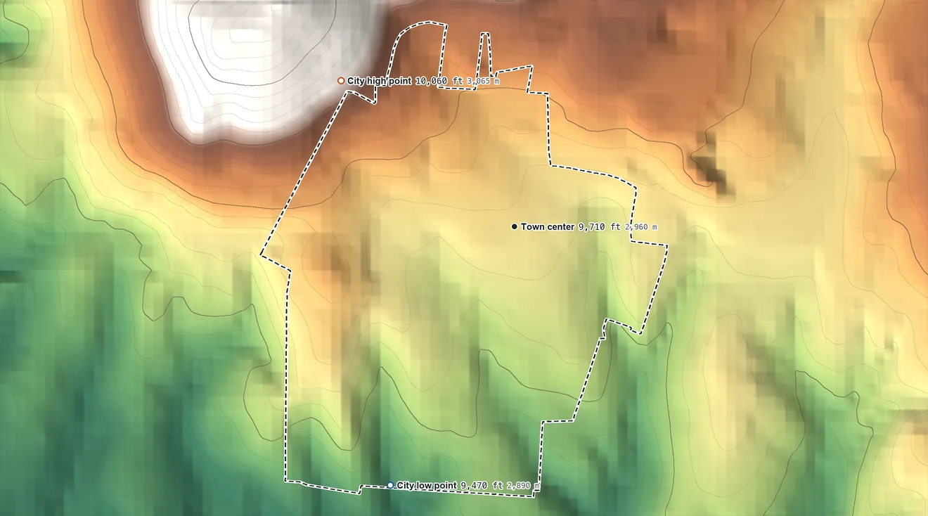 Topographic elevation map of Victor, Colorado, shaded from 9,470 ft on the southwest side to 10,060 ft on the northwest edge, below higher ground just outside