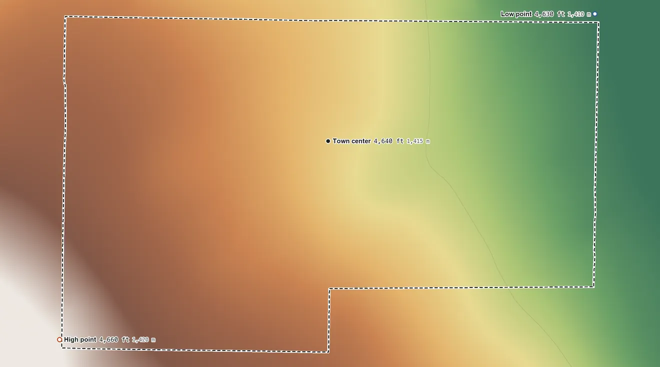 Topographic elevation map of Vineland, Colorado, shaded from 4,630 ft on the northeast side to 4,660 ft on the southwest side