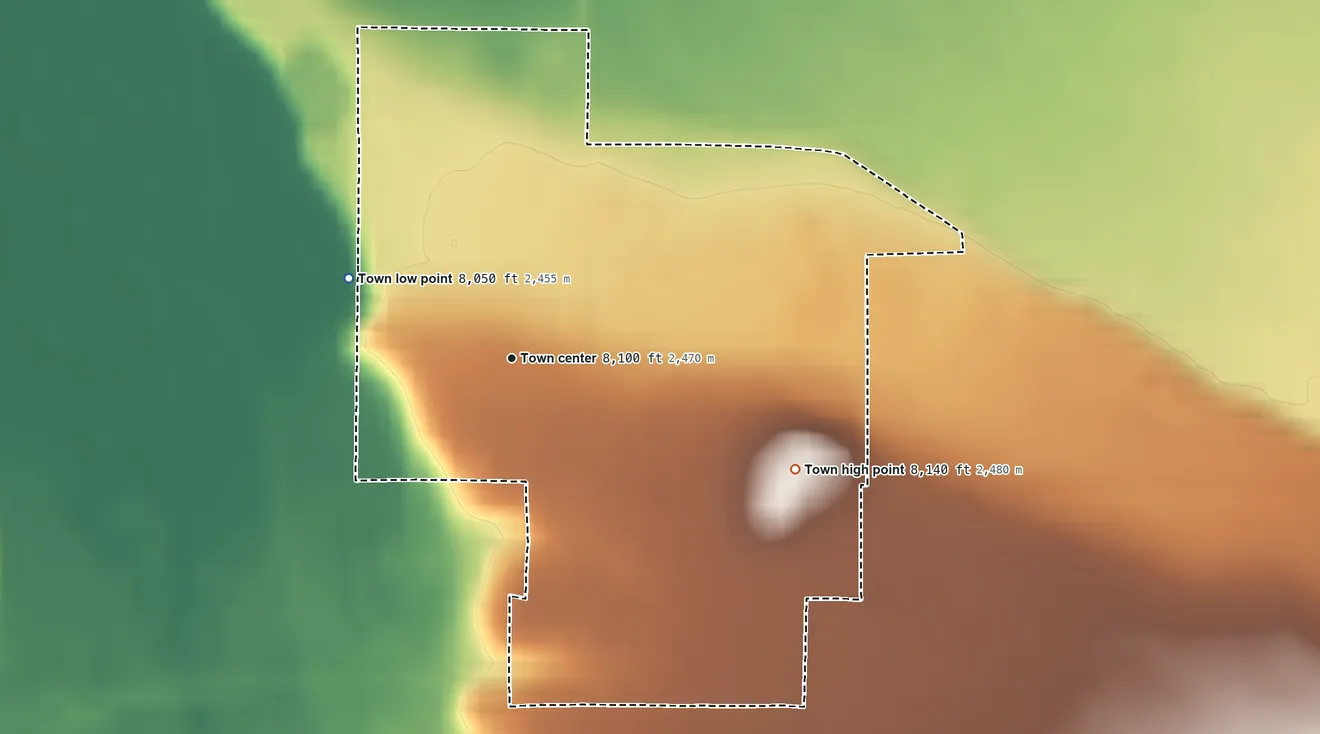 Topographic elevation map of Walden, Colorado, shaded from 8,050 ft on the northwest side to 8,140 ft on the east side